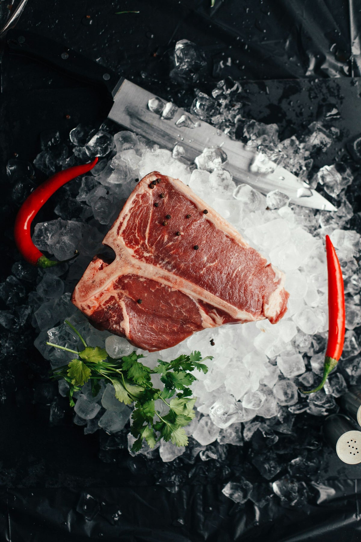 Frozen meat on ice