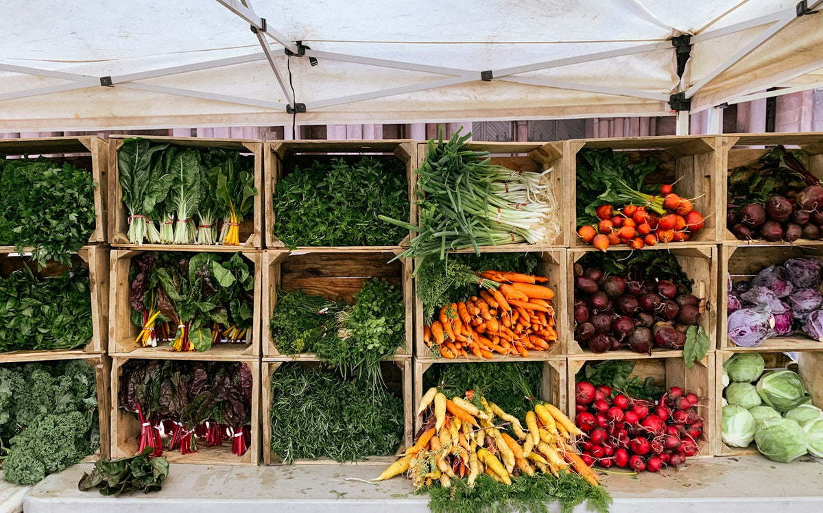 Fresh vegetables in crates