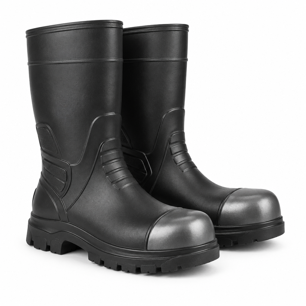 Steel-toe rubber boots